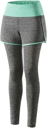 Wantdo Women's Yoga Leggings Layered Mini Skirt Active Sport Tight Pants (,L)