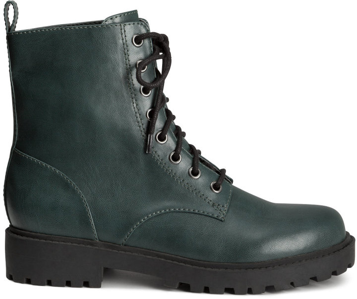 H&M Laceup Boots Dark green Ladies ShopStyle