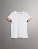 Thumbnail for your product : Burberry Check Cuff Stretch Cotton T-Shirt