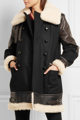Altuzarra Ismir Shearling And Leather-trimmed Wool-blend Felt Coat - Black