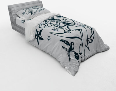 Ambesonne Anchor Pin-Up Girl Nautical Sailor Suit Surrounded By Swallow Birds Stars Hand Drawn Duvet Cover Set