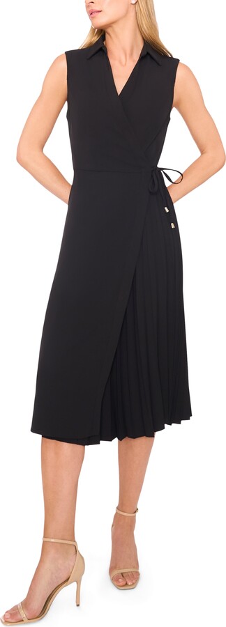 Halogen Pleated Faux Wrap Front Midi Dress
