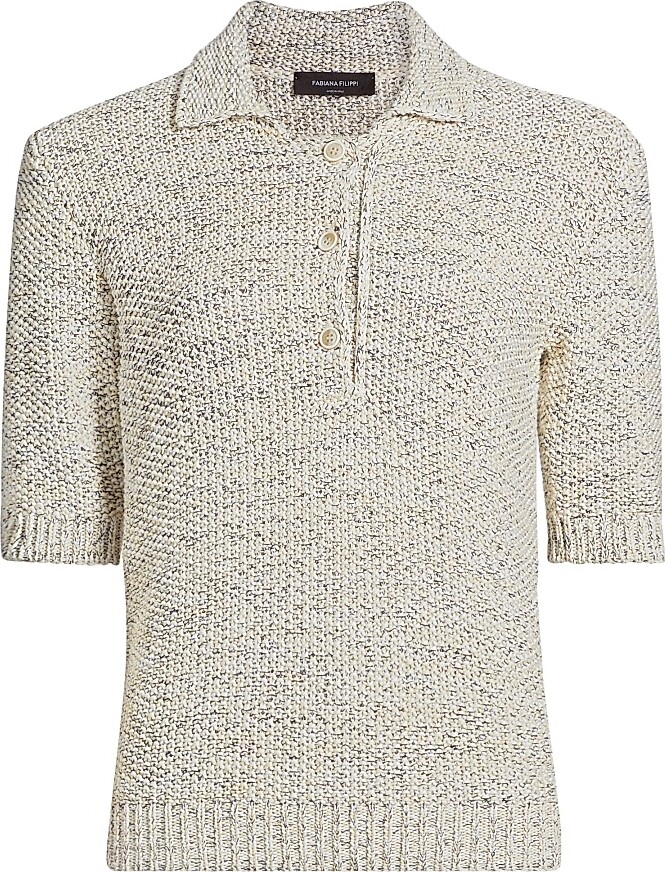 Fabiana Filippi Women's Moss Stitch Polo Shirt - Vaniglia Bianco Blu Notte - Size 2