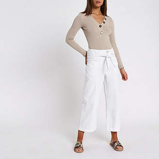 River Island Womens White denim belted culottes