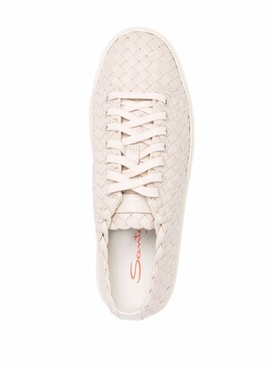 Santoni Interwoven Lace-Up Leather Sneakers