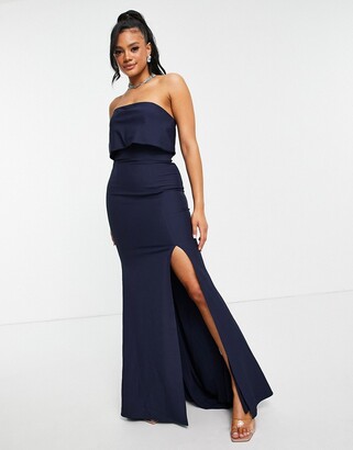 Jarlo bandeau overlay maxi dress with thigh split in navy