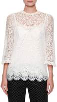 Thumbnail for your product : Dolce & Gabbana Floral-Lace 3/4-Sleeve Ruffled Blouse, White