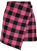 Thumbnail for your product : Milly Wrap-effect Checked Wool-twill Mini Skirt
