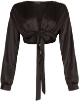 Thumbnail for your product : boohoo Satin tie front crop top