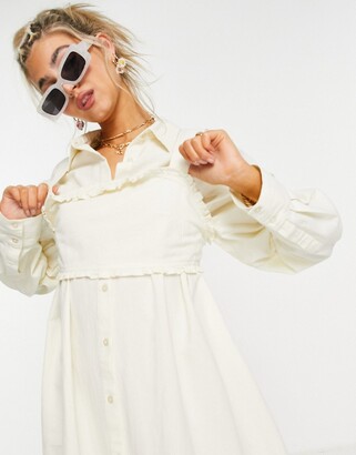 Collusion textured mini shirt dress with ruffled crop top in cream