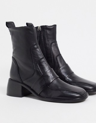 ASOS DESIGN Almond premium leather boots in black