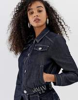 Thumbnail for your product : Emporio Armani cropped denim jacket with logo waist band
