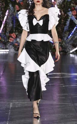 Rodarte Ruffled A-Line Leather Midi Skirt