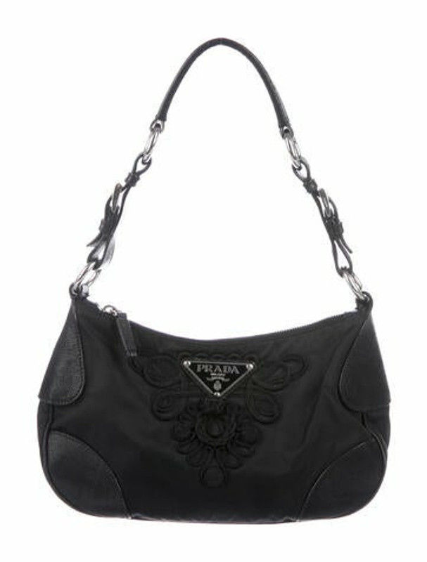 Prada Embroidered Tessuto Shoulder Bag Black - ShopStyle
