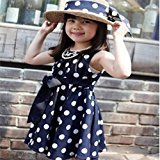 Hot Baby Dress! AMA(TM) Toddler Kids Girls Sleeveless Polka Dot Bowknot Sundress Summer Princess Party Dress (3-4Y, Blue)