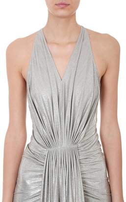 Rick Owens Lilies Silver Halterneck Waterfall Front Gown Dress