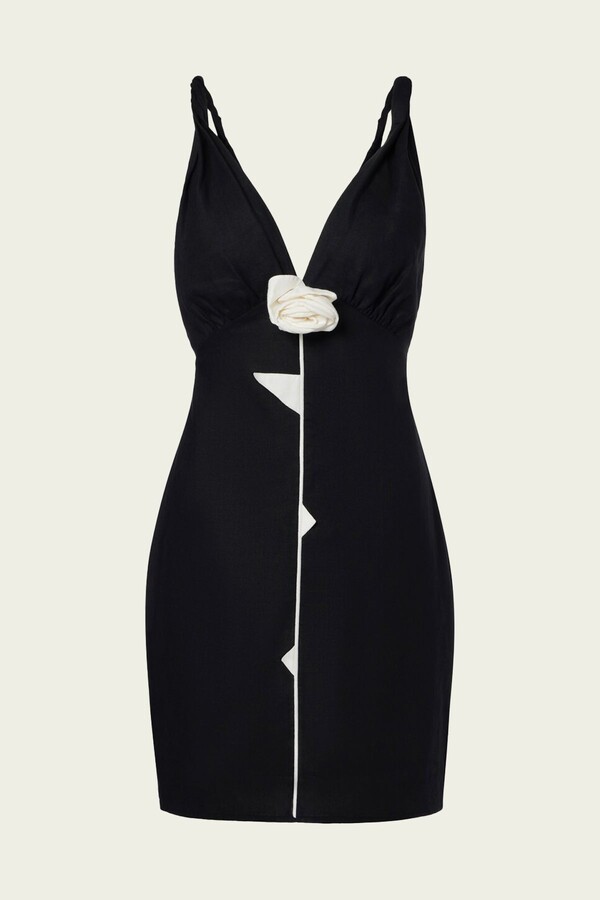 Farm Rio Black And White Rose Mini Dress