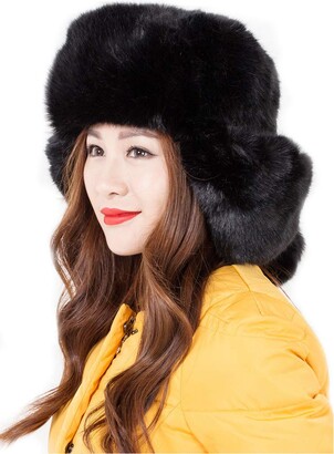 ASKEN Women Faux Fur Trapper Hat Windproof Russian Cossack Winter Warm Earmuff Ushanka Trooper for Skiing