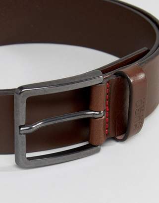HUGO Logo Keeper Leather Belt in Brown