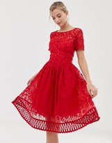 Thumbnail for your product : Chi Chi London premium lace prom dress with cutwork hem in red