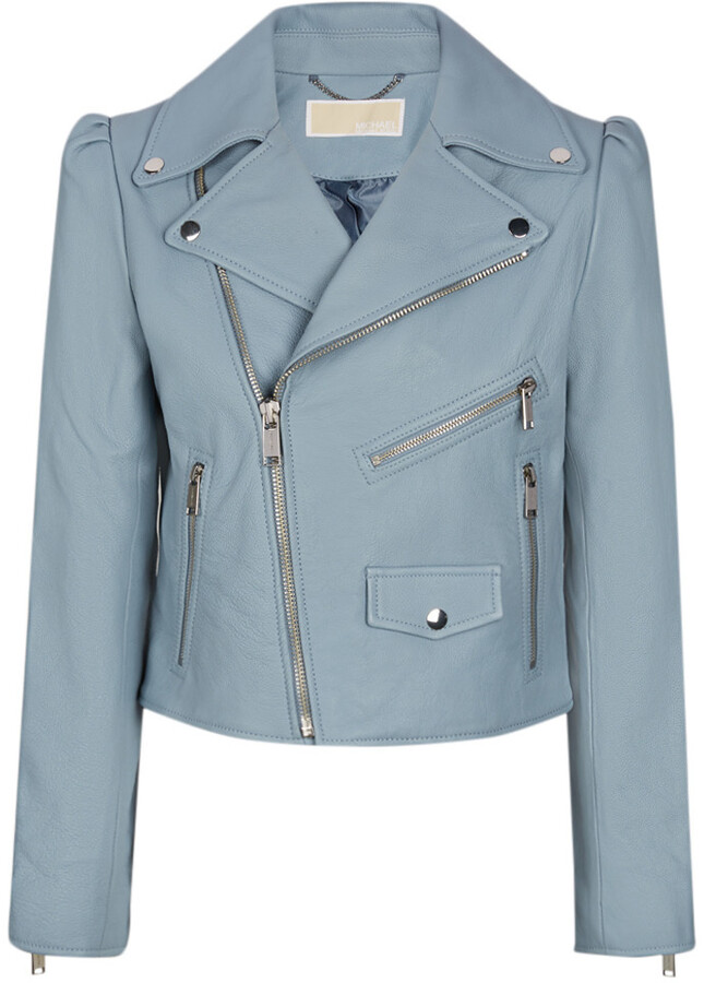 faux blue leather jacket