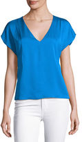 Thumbnail for your product : Milly Short-Sleeve Seamed V-Neck Stretch-Silk Top
