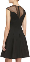 Thumbnail for your product : Halston Cap-Sleeve Ponte Illusion Godet Dress, Black