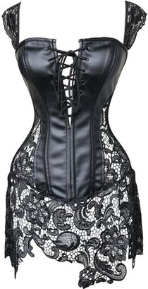 Miss Moly Women Sexy Overbust Lace Floral Boned Corset Bustier Top Dress