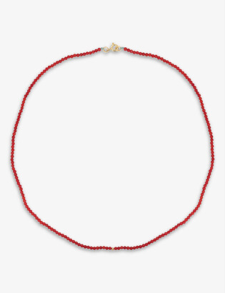 Anna + Nina Georgia 14ct yellow gold-plated sterling silver and coral beaded necklace