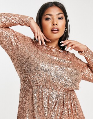 Forever New Curve wrap front sequin mini dress in soft gold
