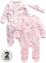 Thumbnail for your product : Ladybird Baby Girls Floral Frill Sleepsuits and Headband Set (3-Piece)