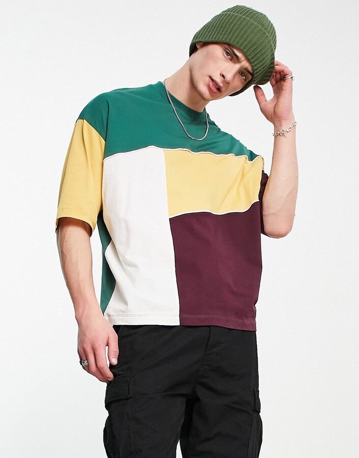 ASOS DESIGN oversized T-shirt in multi color block with piping - ShopStyle