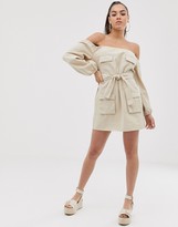 Thumbnail for your product : ASOS DESIGN denim off shoulder utility dress