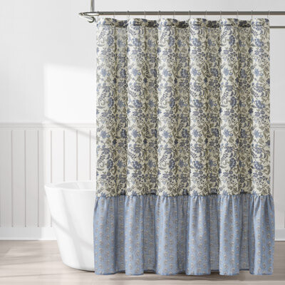 Special Edition by Lush Decor Lillian Block Print Linen Textured Shower Curtain Blue/Sage Single 72x72