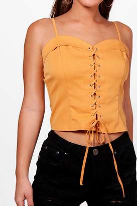 boohoo Petite Lace Up Detail Crop Top