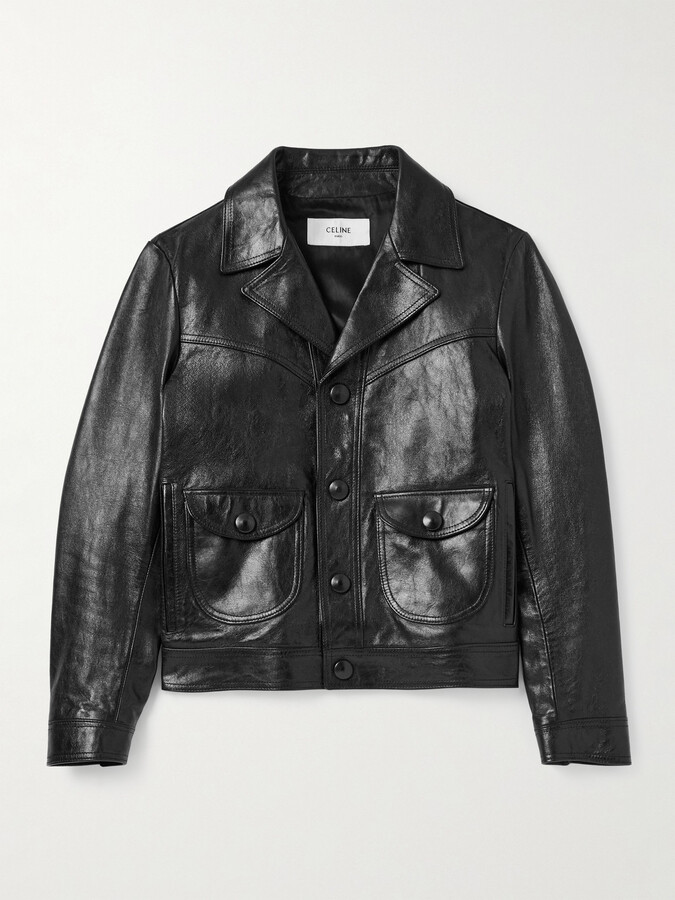 Celine Droit Waxed Textured-Leather Jacket