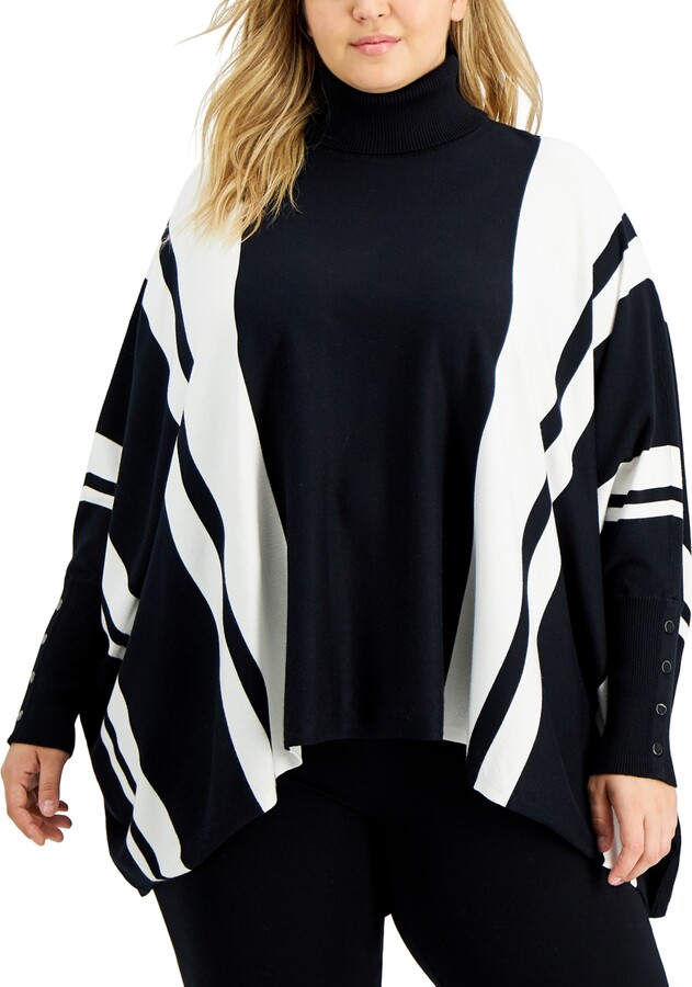 Alfani Plus Size Striped Poncho Sweater, Created for Macy's - ShopStyle