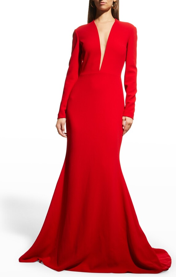 Romona Keveza Plunging Illusion Mermaid Gown ShopStyle Evening Dresses