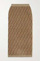 Thumbnail for your product : Fendi Printed Stretch-velvet Midi Skirt - Brown