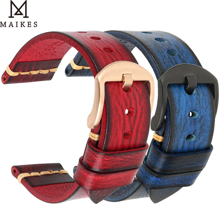 MAIKES Handmade Leather Watch Strap Men & apos;s Vintage Genuine Leather Watch Band 20mm 22mm 24mm For Panerai Fossil Casio SEIKO