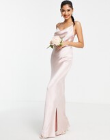 Thumbnail for your product : ASOS DESIGN Bridesmaid cami maxi slip dress in hi- shine satin with lace-up back in blush