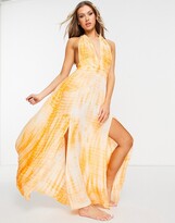Thumbnail for your product : ASOS DESIGN deep plunge maxi beach dress in orange tie