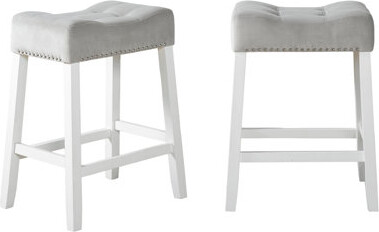 2 Velvet Counter Height Stools, Make, Saddle Seats, Solid Rubberwood Stability 2pcs With