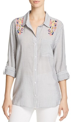 Aqua Striped & Embroidered Shirt - 100% Exclusive