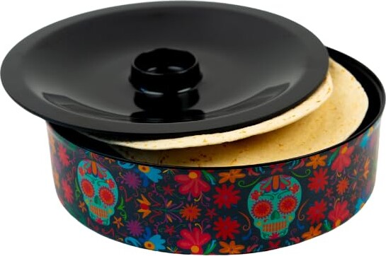 Prepara Day of the Dead Tortilla Holder, Black