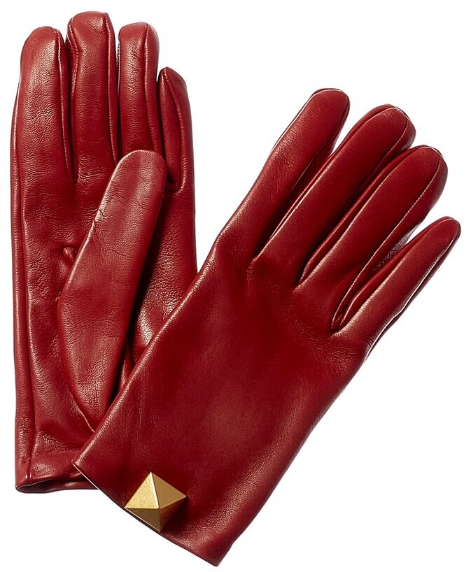 Valentino Roman Stud Silk-Lined Leather Gloves - ShopStyle