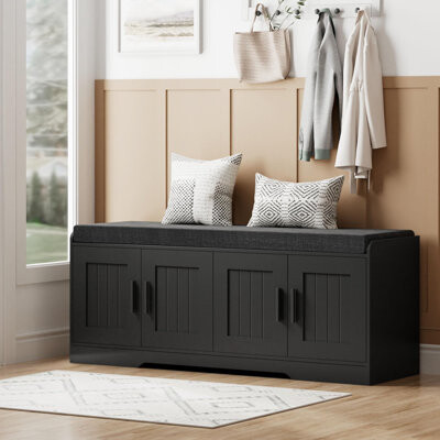 2-Tier Storage Bench, Shoe Bench with Thickened Padded Seat Cushion
