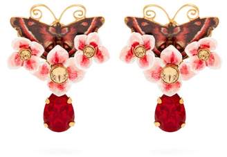 Dolce & Gabbana Butterfly And Crystal Drop Clip Earrings - Womens - Multi