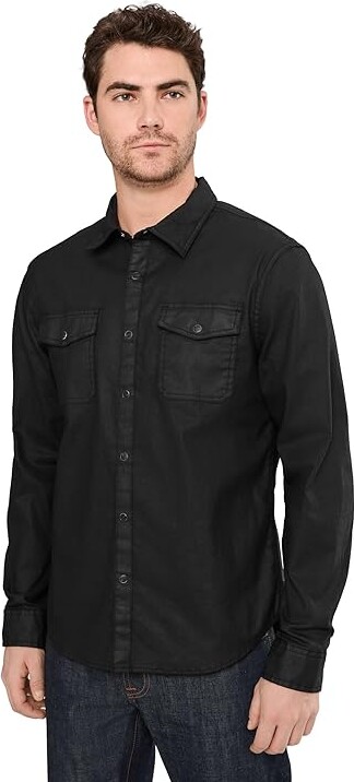 (取寄) ジョン バルベイトス メンズ オットー スナップ シャツ John Varvatos men Otto Snap Shirt W1005R25 Black John Varvatos Otto Snap Shirt W1005R25 Men's Clothing Black : XL