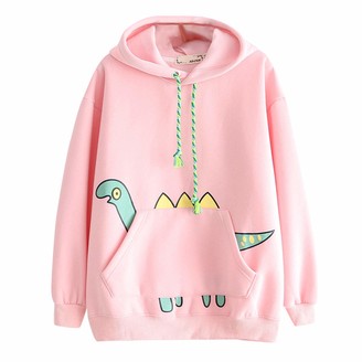 Buyao Women Winter Warm Hoodie Coat Cute Hoodies for Teen Girls Sweatshirt Long Sleeve Colorblock Dinosaur Pullovers